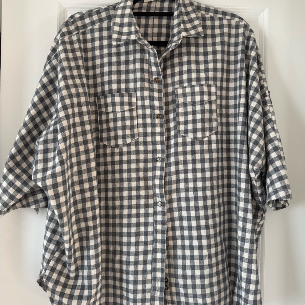 Men's Gray & White Gingham Button-Down Casual Shirt